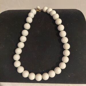 Monet White Beaded Necklace VTG 14" + 1 1/2"